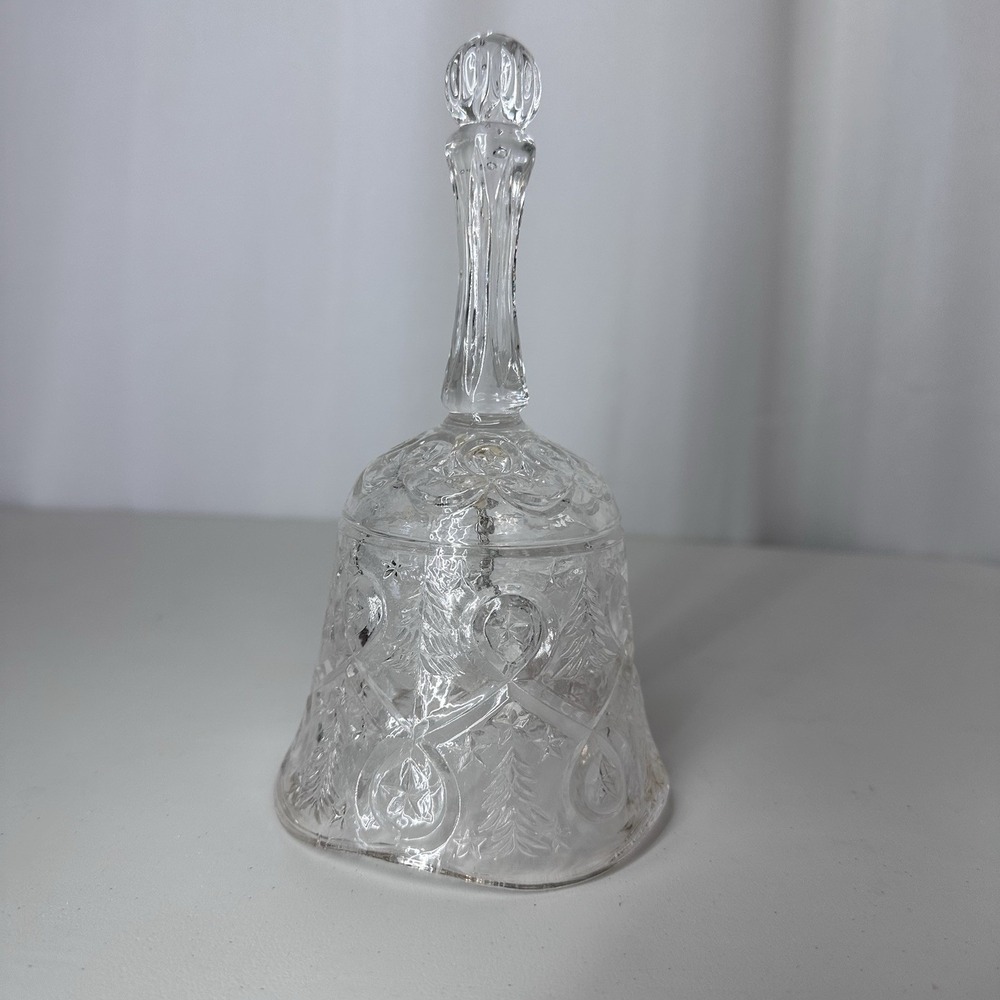Vtg. Fitz And Floyd 7" Christmas Pressed Glass Bell Holly Ribbon Decor Japan